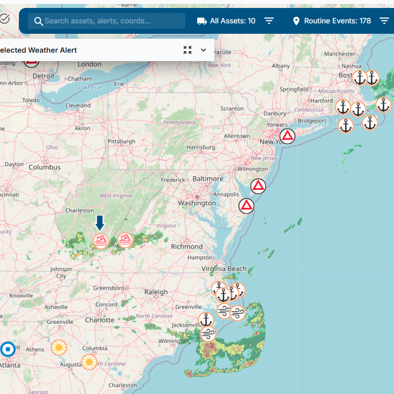 Map of Critical Weather for Fleet Operations