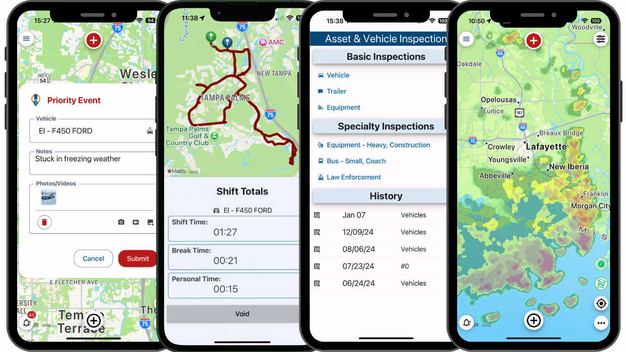 Multiple phones with the mobile app displayed