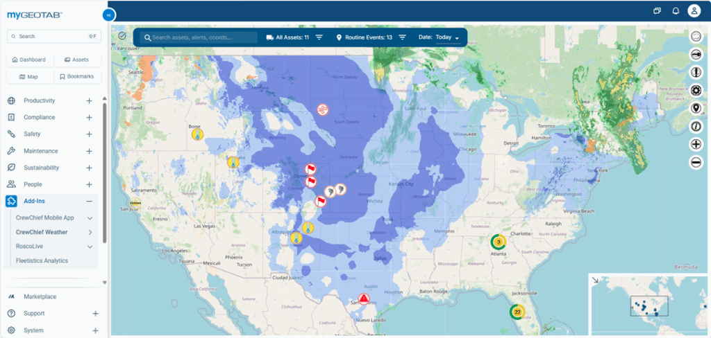 Weather map integrated with Geotab telematics