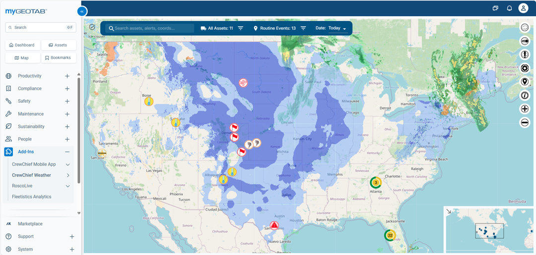 Weather for Transportation and Logistics Companies Weather map integrated with Geotab telematics